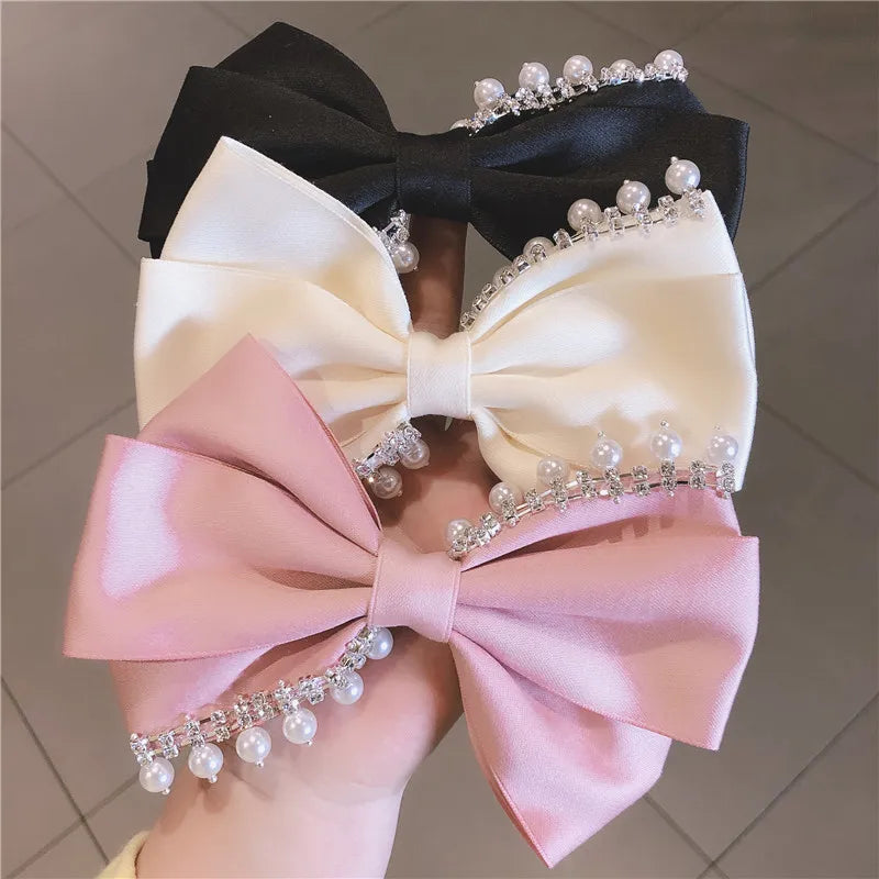 Korean Hair Accessories Fashion Women  Clip with Chain Tassel Pearl and Bow  Spring Barrette  Rhinestone  Pin