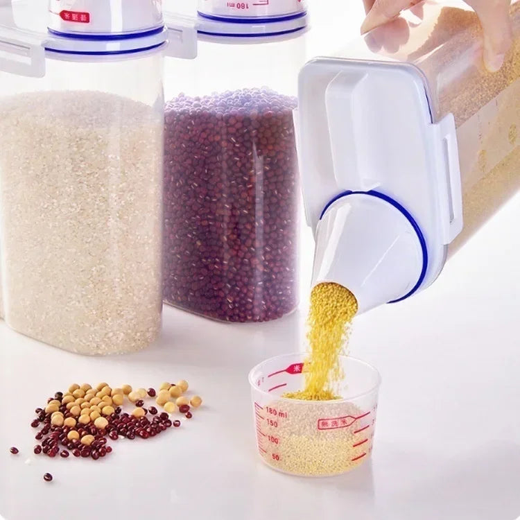 Kitchen grain storage box, household kitchen transparent plastic PP food container,rice and flour storage box with measuring cup