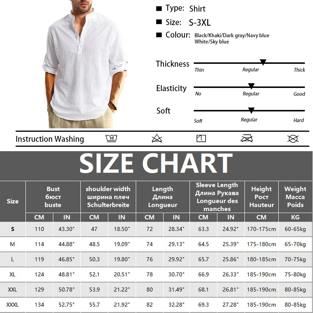 Men's Lightweight Shirts Long Sleeve Henley Collar Casual Shirts Men Beach Hawaiian Vacation Shirts Men Breathable Tshirts Tops