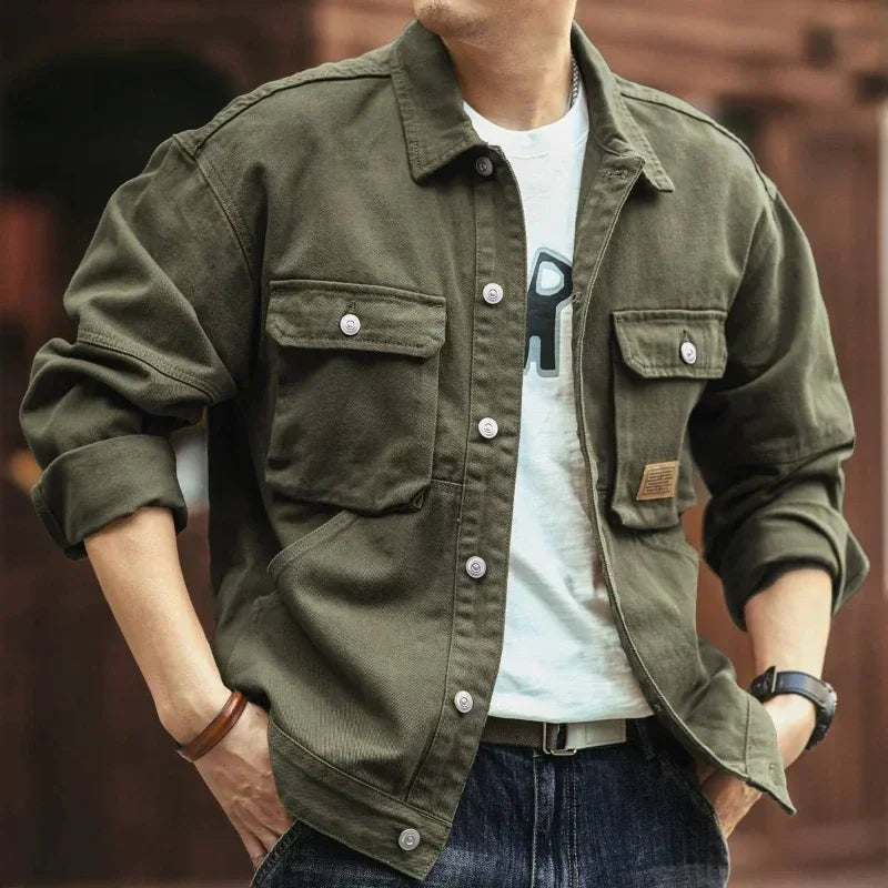 High end work jacket, men's spring and autumn trendy brand, loose American retro lapel jacket, casual and handsome denim jacket