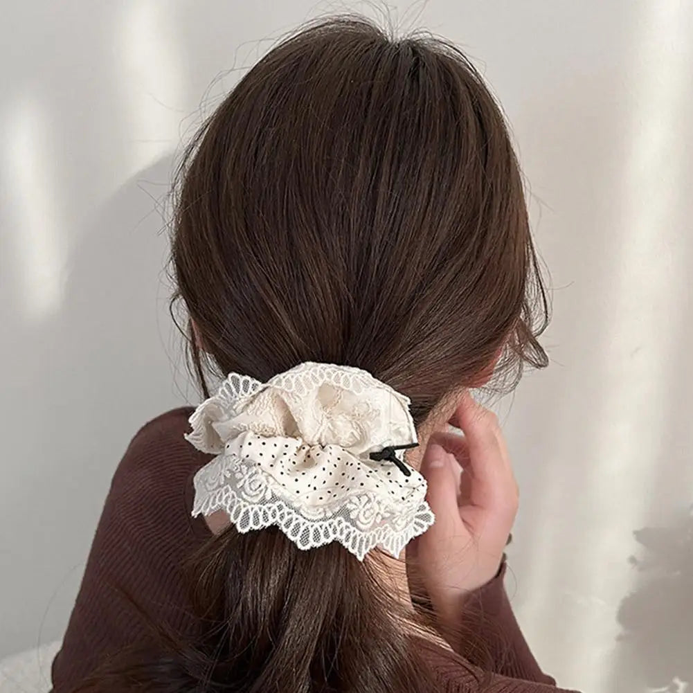 Large Women Lace Scrunchies Elastic Hair Band Ponytail Holder Tie Hair Hoop Scrunchy Rubber Band Women Hair Accessories Headwear