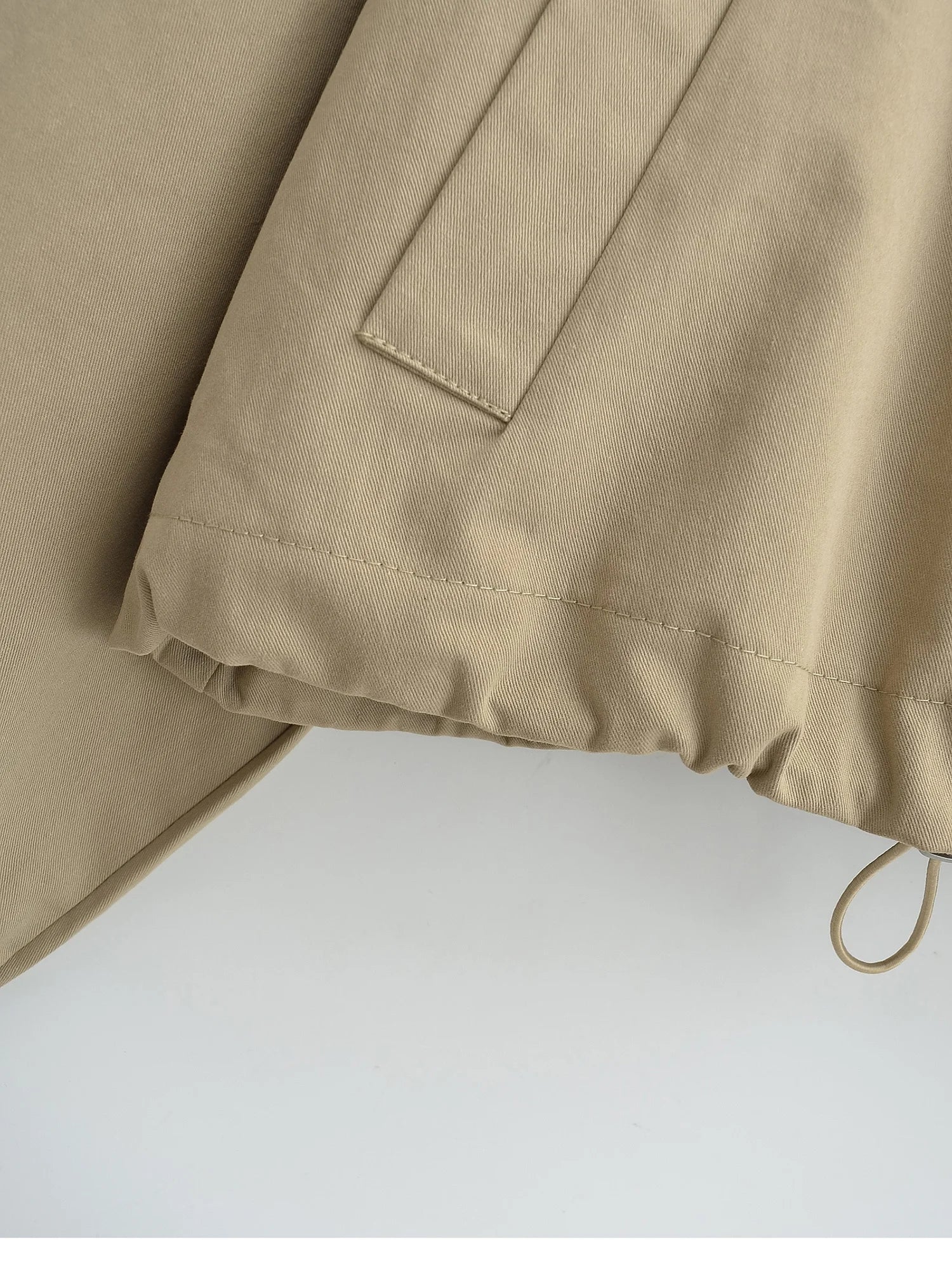 Women's Cropped Utility Jacket - Drop Shoulder Drawstring Hem Ribbed Cuffs Lightweight Cotton