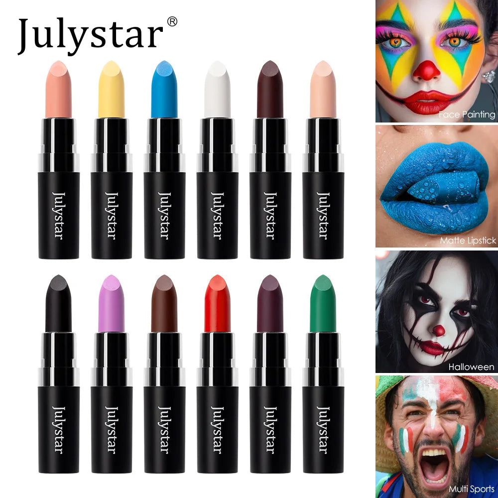 12 Color Halloween Makeup Kit, Face Body Paint & Matte Lipstick, Cruelty Free Lip Palette for Halloween Party Cosplay Costume