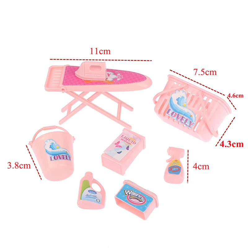 Kid's play house toys Household Washing Kit Iron Laundry tools for 1/6 Doll