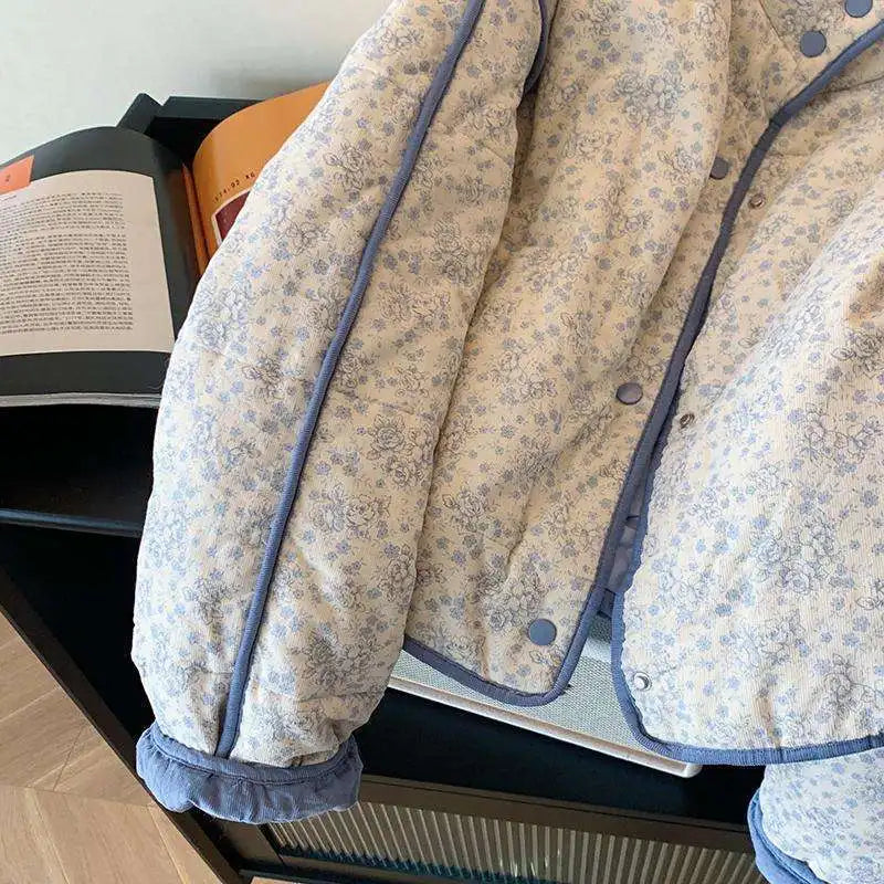 Winter Padded Jacket Women Floral Corduroy Female Loose Cotton Padded Coat Thick Casual Puffer Jacket Outwear Top Women Clothing