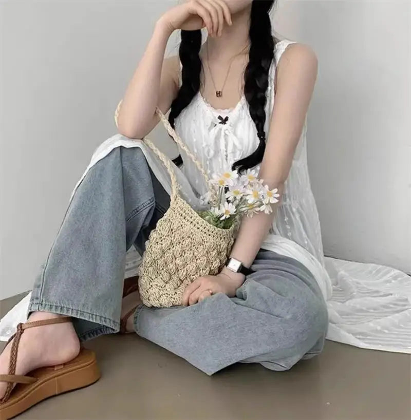 Embroidered Dress for Women in Summer Thin Lace up Layered Vest Long Cover Skirt