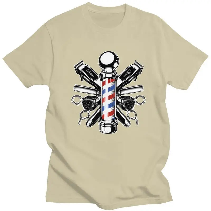 Custom Barber Shop Tshirts for Men Short Sleeve Casual T Shirt Cool Hairdresser Hairstylist T-shirts 100% Cotton Tee Gift