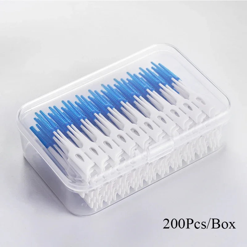 Interdental Silicone Brushes 200 Units Dental Toothpicks Brush Between Teeth   With Thread Oral Cleaning Tools