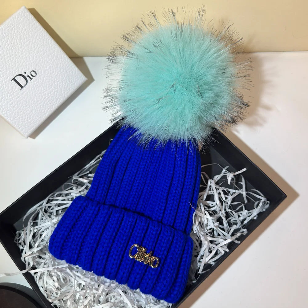 Winter Brand Female Fur Pom Poms hat Winter Hat For Women Girl 's Hat Knitted Beanies Cap Hat Thick Women Skullies Beanies