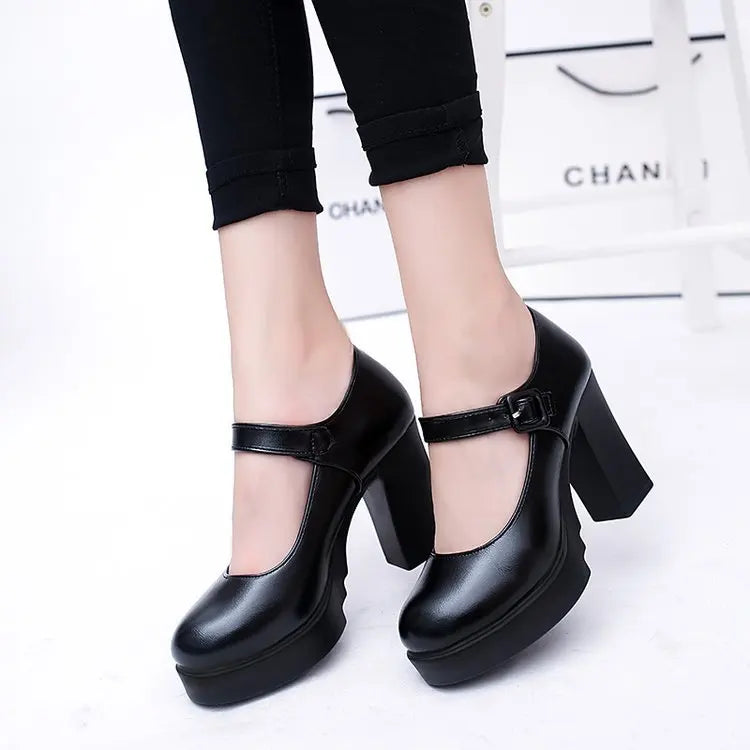 Women's shoes on Heels Women Platform Pumps Spring Summer Shallow Mouth Buckle Strap Shoes Round Toe Shoes for Women2024