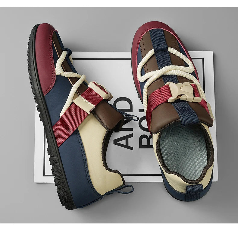 2025 Fashionable Men's Shoes Men Vulcanized Sneakers Leather Casual Shoes Slip-On Walking Travel Shoes Flat Bottomed Work Shoes