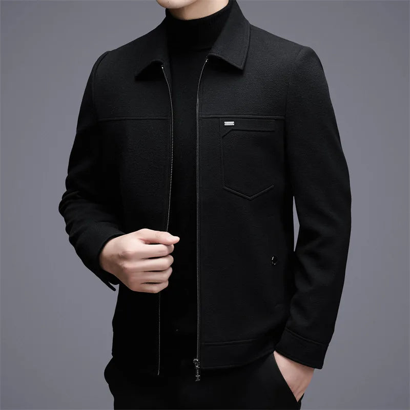 Men's woolen jacket, fashionable short style for middle-aged men's autumn and winter, lapel wool warm coat, thickened top for da