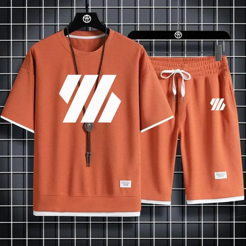 Mens Sports Suit Fashion Short Sleeve Tracksuit Men Suits Summer Men's Two Piece Set Linen Fabric Casual T-Shirt and Shorts Set