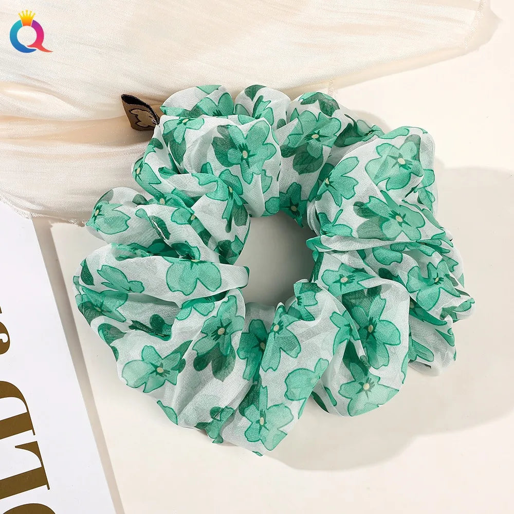 2023 New Large Chiffon Printed Scrunchie Women Girls Elastic Hair Rubber Bands Accessories Tie Hair Ring Rope Headdress Headwear