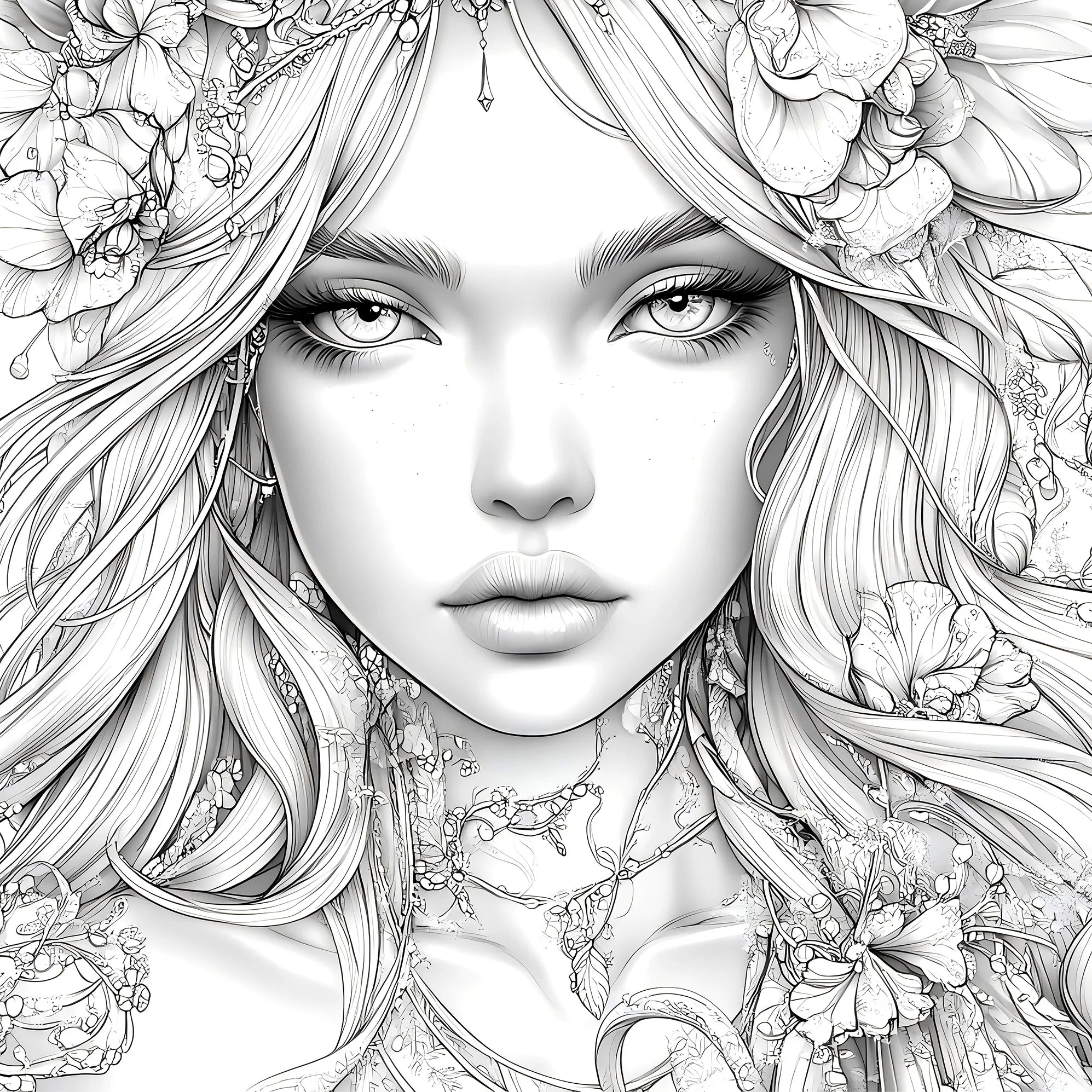 Adult Picture Book: Beautiful Women in Bloom for Makeup Practice with Detailed Portraits and Coloring Pencil Techniques