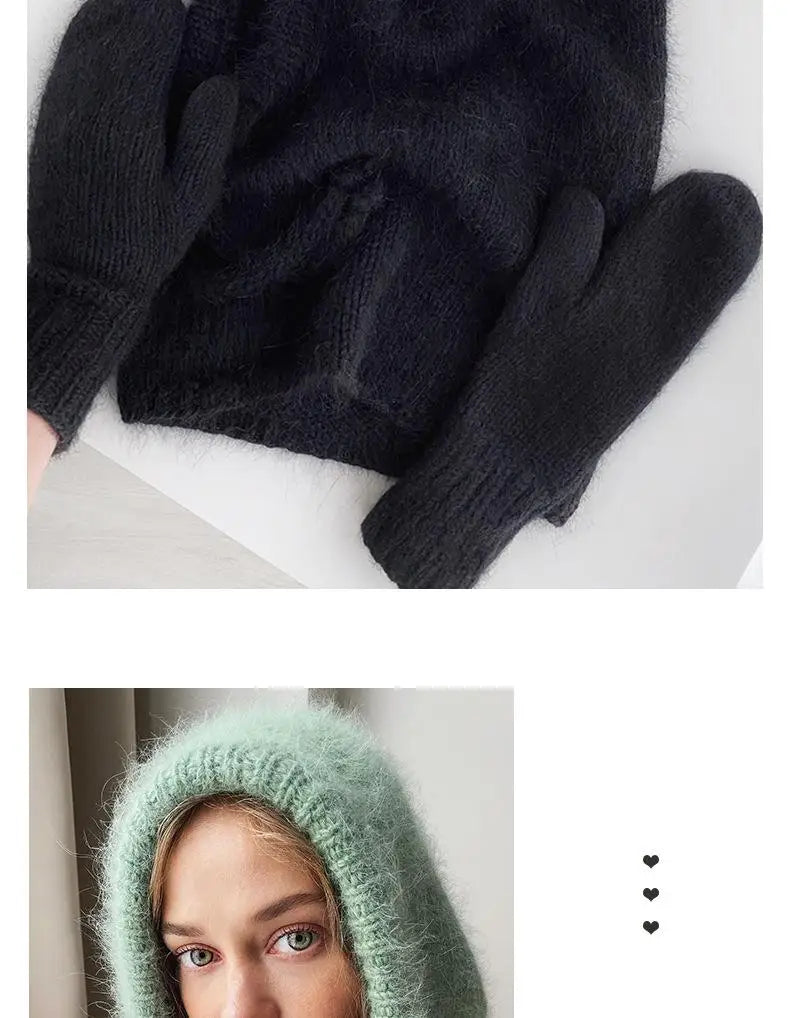 Winter Hats for Women Girls Warm Hooded Scarf Beanie for Female Youth Balaclava Kniting Skull Cap Ear Flap