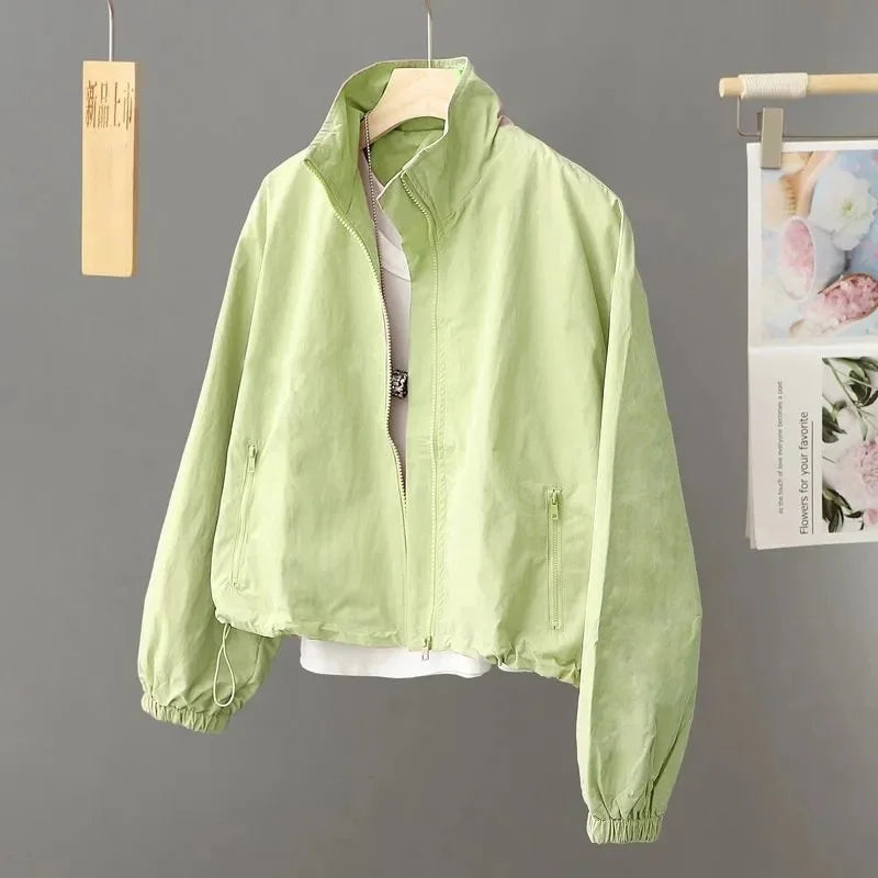 Women Short Jacket Spring Autumn New Casual Femme Windbreaker Stand Collar Tooling Jacket Basic Zipper Coat Tops Gabardina Mujer
