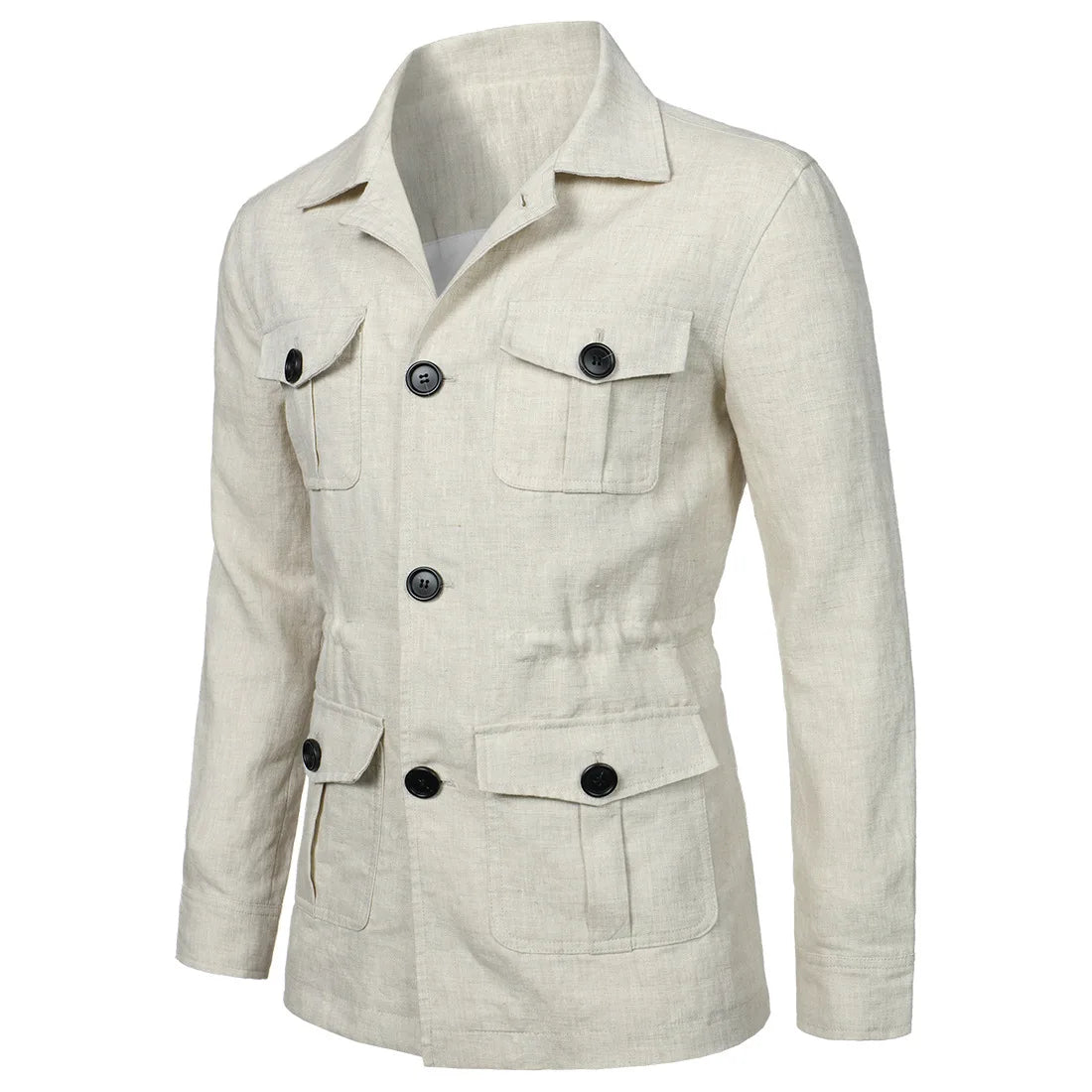 Mens Coats Safari Jacket Linen British Retro Gentry Suit Pockets Outerwear Fashion Solid Color Male Tops Ropa Hombre