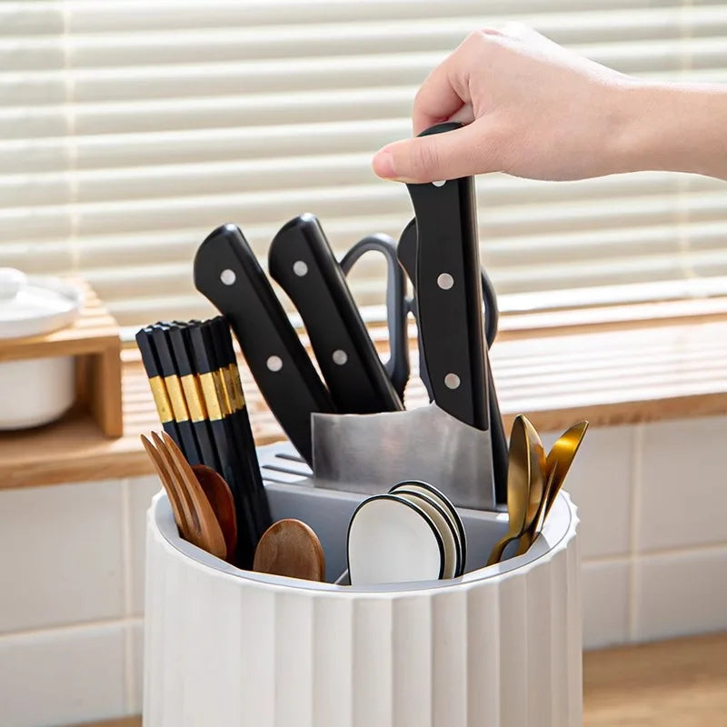 Kitchen Rotating Knife Frame Storage Rack Multi Functional Household Chopsticks Knives and Tableware Placement Rack