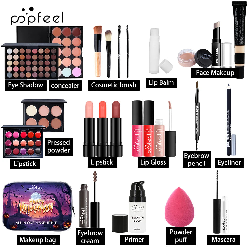 POPFEEL Halloween Makeup Set - Complete Cosmetic Kit with Eyeshadow, Lipstick, and Concealer Palette - Perfect for Festive Gift
