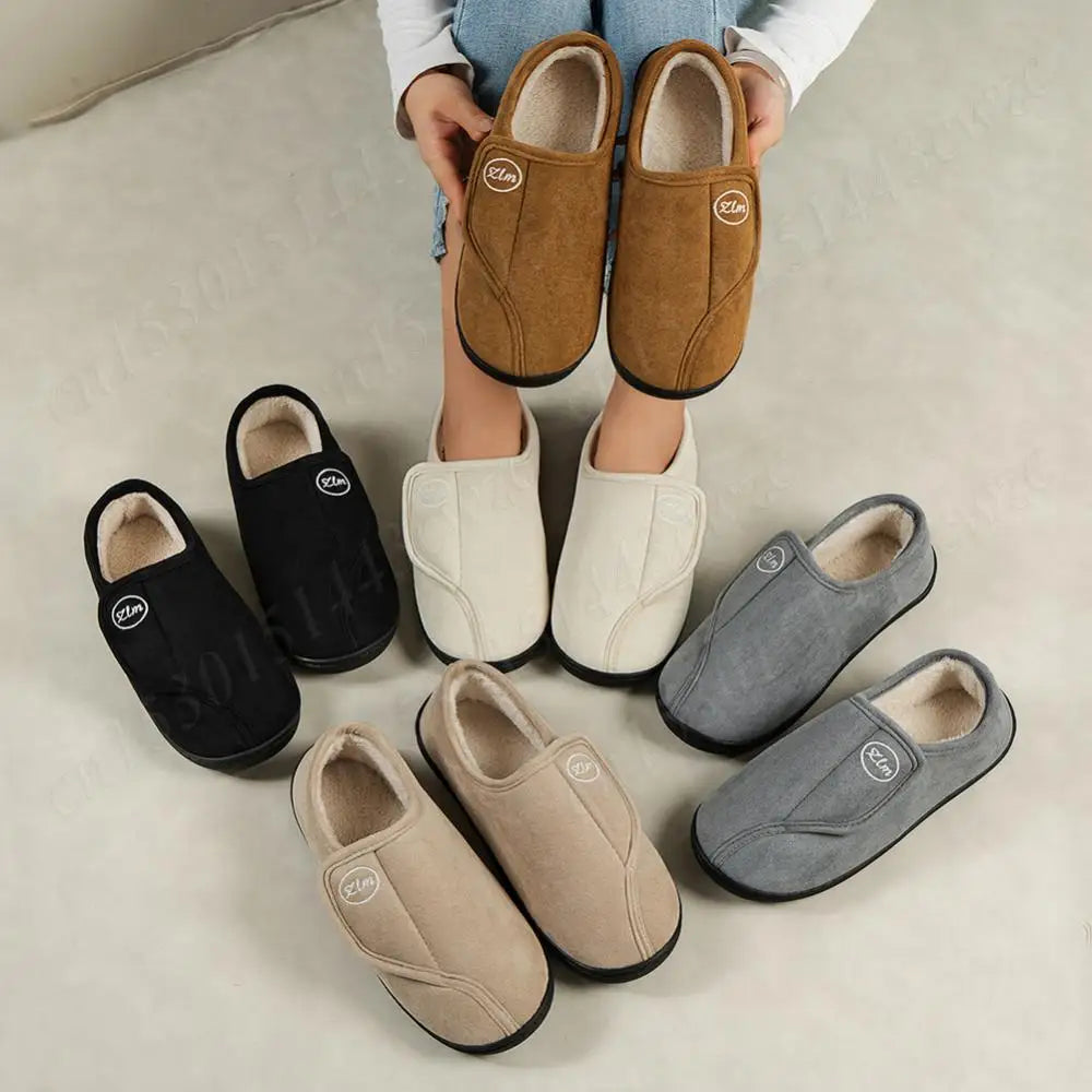 House Shoes for Men Suede Leather Slippers Non-Slip Slip-on Shoes Comfy Warm Plush Indoor/Outdoor for Diabetic Swollen Feet