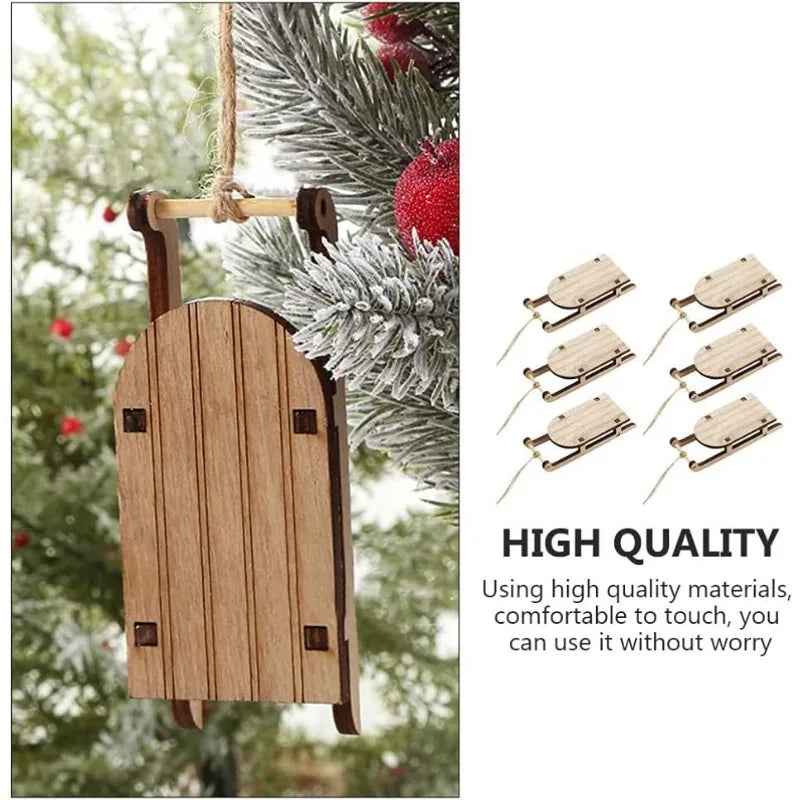 Christmas Sleigh Ornament Wooden Decor Wood Crafts Home Decorations Mini Sled Miniature Sleigh Xmas Decor Christmas Crafts