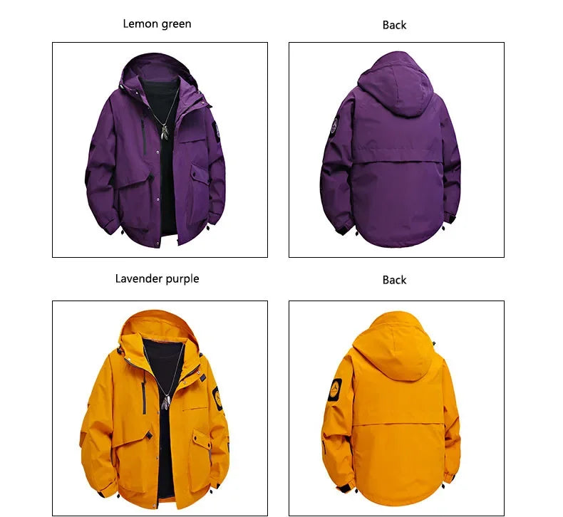 Men's workwear down jacket, American color-blocked hooded jacket for autumn and winter, cool and casual coat for teenagers
