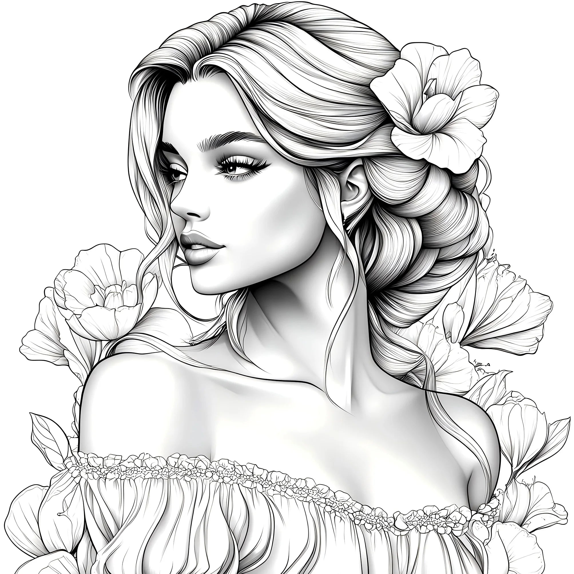 Adult Picture Book: Beautiful Women in Bloom for Makeup Practice with Detailed Portraits and Coloring Pencil Techniques