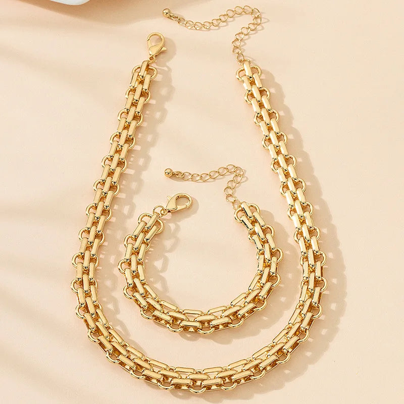 Jewelry Set for women girls Exaggerated Personality Metal Bracelet Necklace holiday party gift fashion ES013