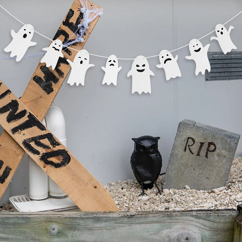 Halloween Hanging Banner Garland Cute Ghost Paper Bunting Kids Favors Happy Halloween Party Decorations For Home Horror Props