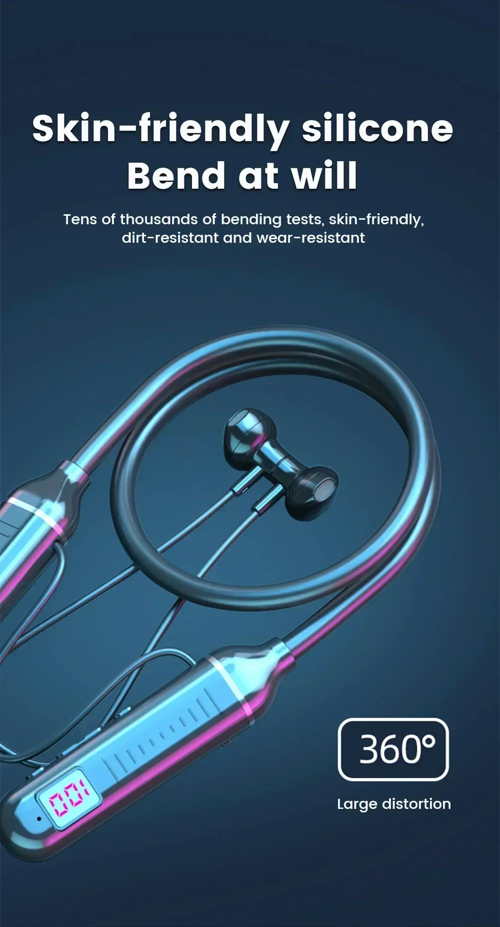 Wireless Bluetooth Earphones Neckband Headphones Gaming Stereo Sports Headset Halter Waterproof Magnetic Earbud with LED Display