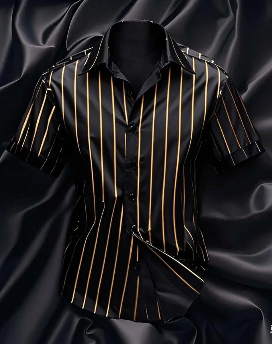 Men's fashion striped shirt, elegant casual comfortable breathable, short sleeves, lapel buttons, soft and comfortable material