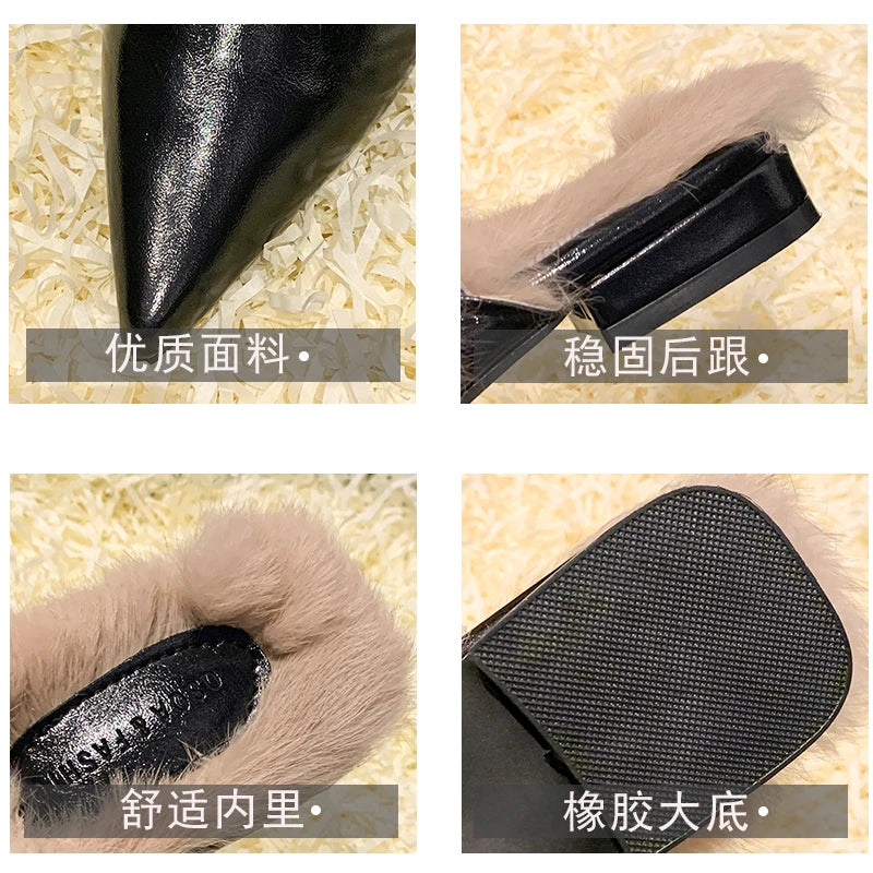 2025 New Shoes for Women House Slippers Platform Fur Flip Flops Slides Loafers Cover Toe Low Plush New Flat Basic Женская Обувь