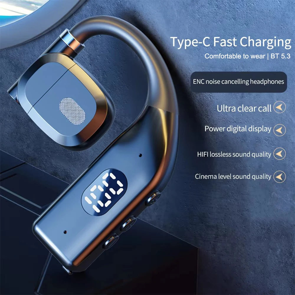 LED Single Earphones Long Standby Business Headphones Waterproof Mono Headset Outdoor Call Bluetooth 5.3 Wireless Earbuds