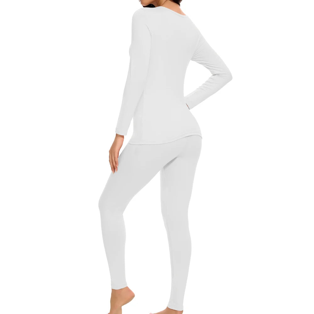 Women's Casual Warm Suit Long Sleeve Round Neck Bottoming Top Leggings Two-piece Set Solid Color Autumn Winter  Outfits Female