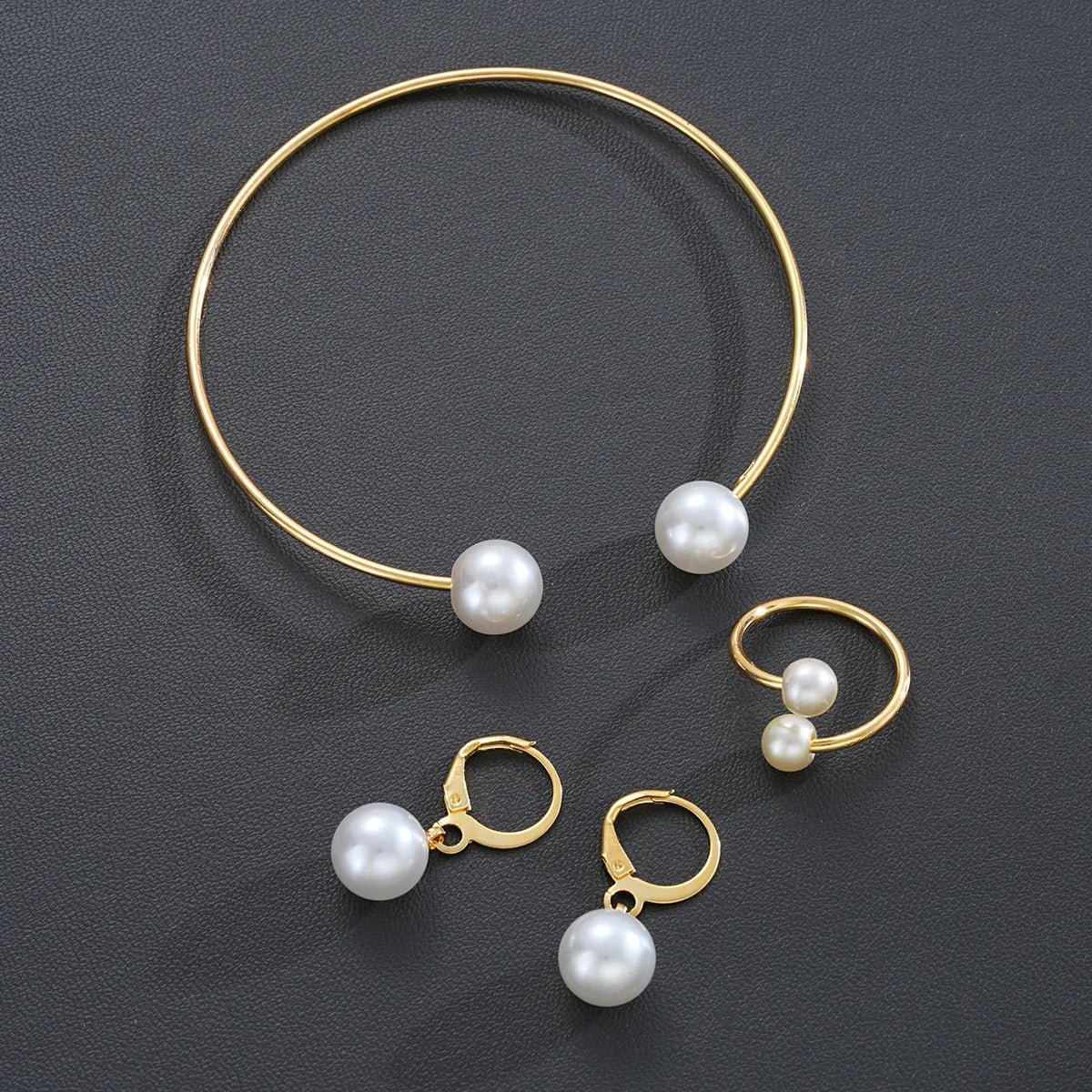 3-piece set of pearl open bracelets, rings, earrings, simple light luxury high-end accessories, banquet gifts