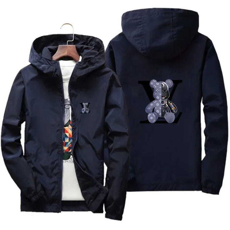 Men's jacket, large size 2025 autumn/winter high-quality fashionable jacket, new hooded windbreaker, fashionable print