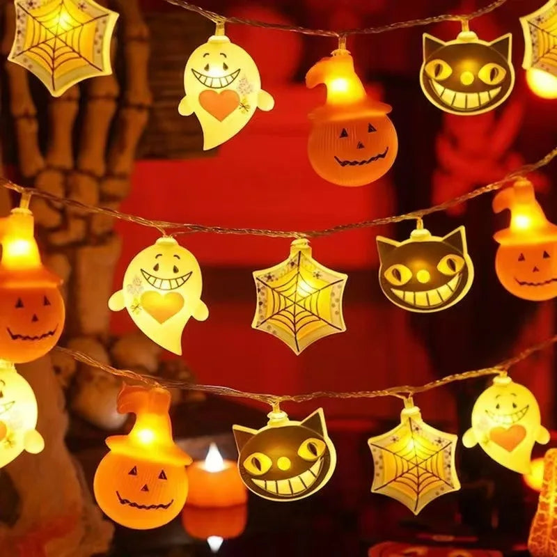 Halloween Decoration LED String Lights,Pumpkin Ghost Spider Web Hanging Lamp,Home Outdoor Lantern Props Party Fairy Lights