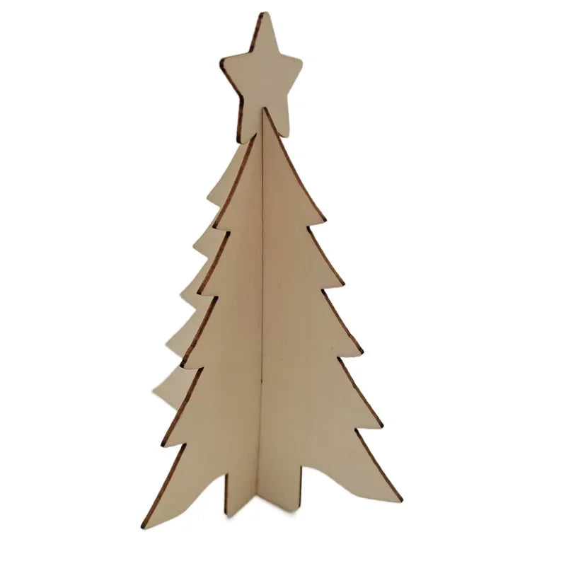 Christmas Wooden Table Ornaments 3D Xmas Tree Shaped Unfinished Wood Cutouts Christmas Tree for Xmas Holiday Wedding Party Decor