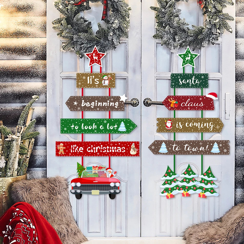 Christmas Door Hanging Decoration Prop Xmas tree Santa Claus Paper Garland Pendant Christmas Party Wall Ornament Home Decoration