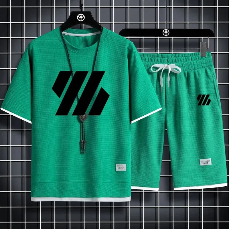 Mens Sports Suit Fashion Short Sleeve Tracksuit Men Suits Summer Men's Two Piece Set Linen Fabric Casual T-Shirt and Shorts Set