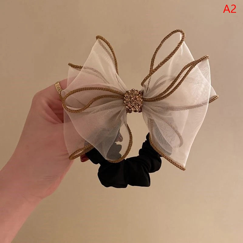 Hair Rope for Women Bow Elastic Scrunchie Ribbon Pretty Hair Tie Ponytail Holder Hairbands Fashion Rhinestones Hair Accessories