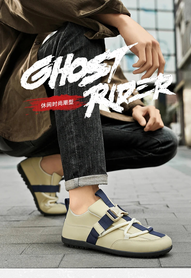 2025 Fashionable Men's Shoes Men Vulcanized Sneakers Leather Casual Shoes Slip-On Walking Travel Shoes Flat Bottomed Work Shoes