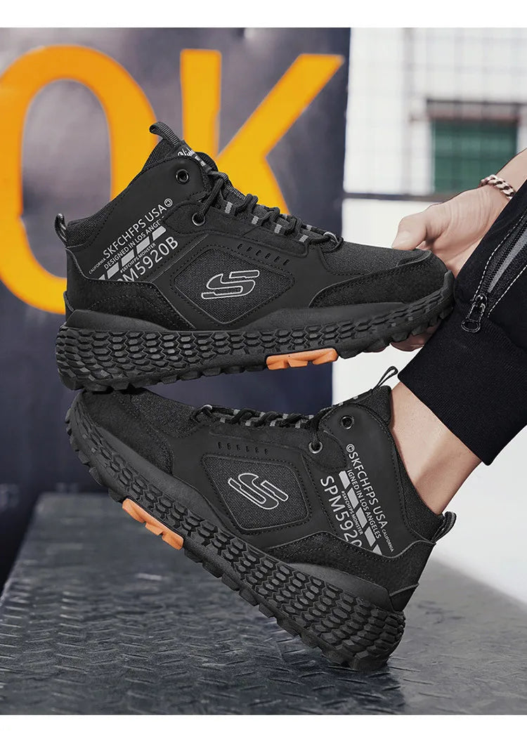 Men's Shoes 2025 New Outdoor Leisure Sports Mesh Shoes Driving To Work Thick Soled Wear-resistant Black Mid Top Trendy Sneakers