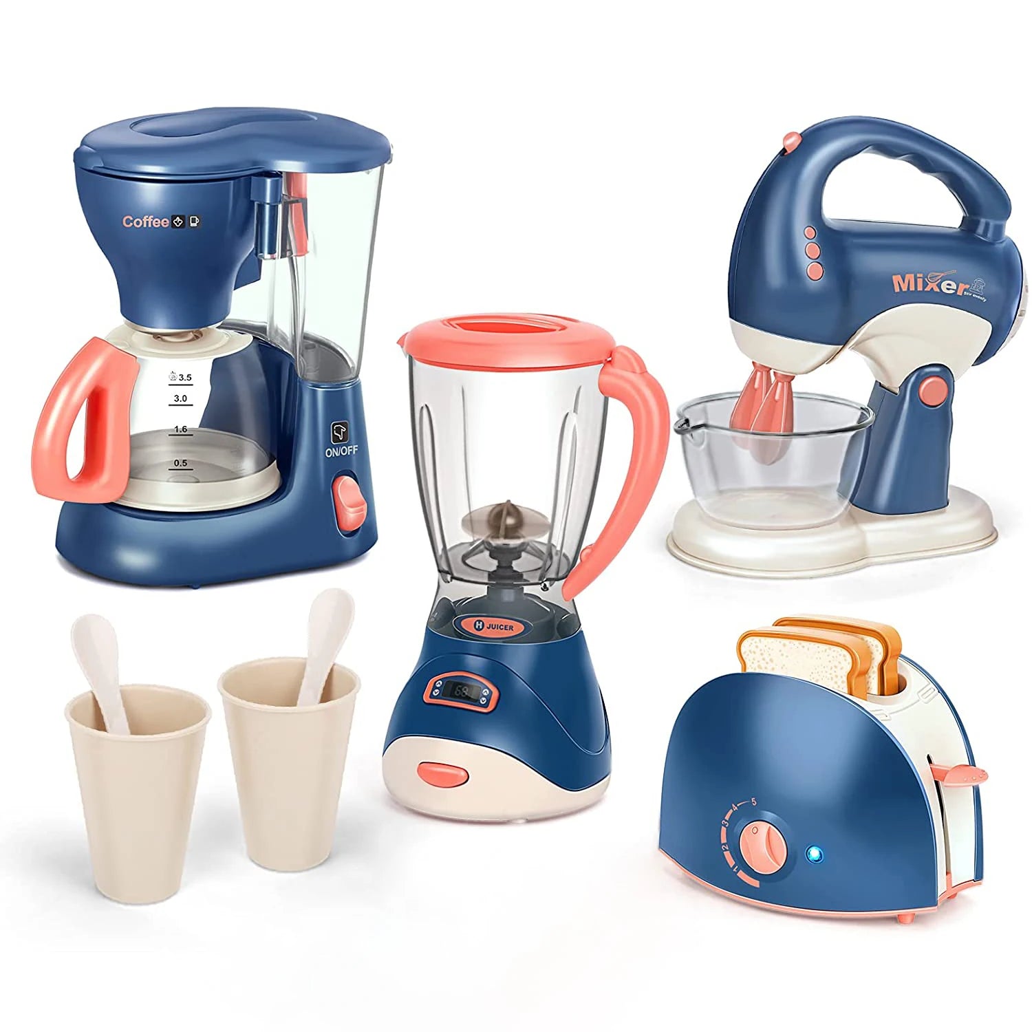 Kitchen Home Appliances Kids Pretend Play Set Toy Household Coffee Maker Mixer Toaster Vacuum Cleaner Playset for Children Gifts