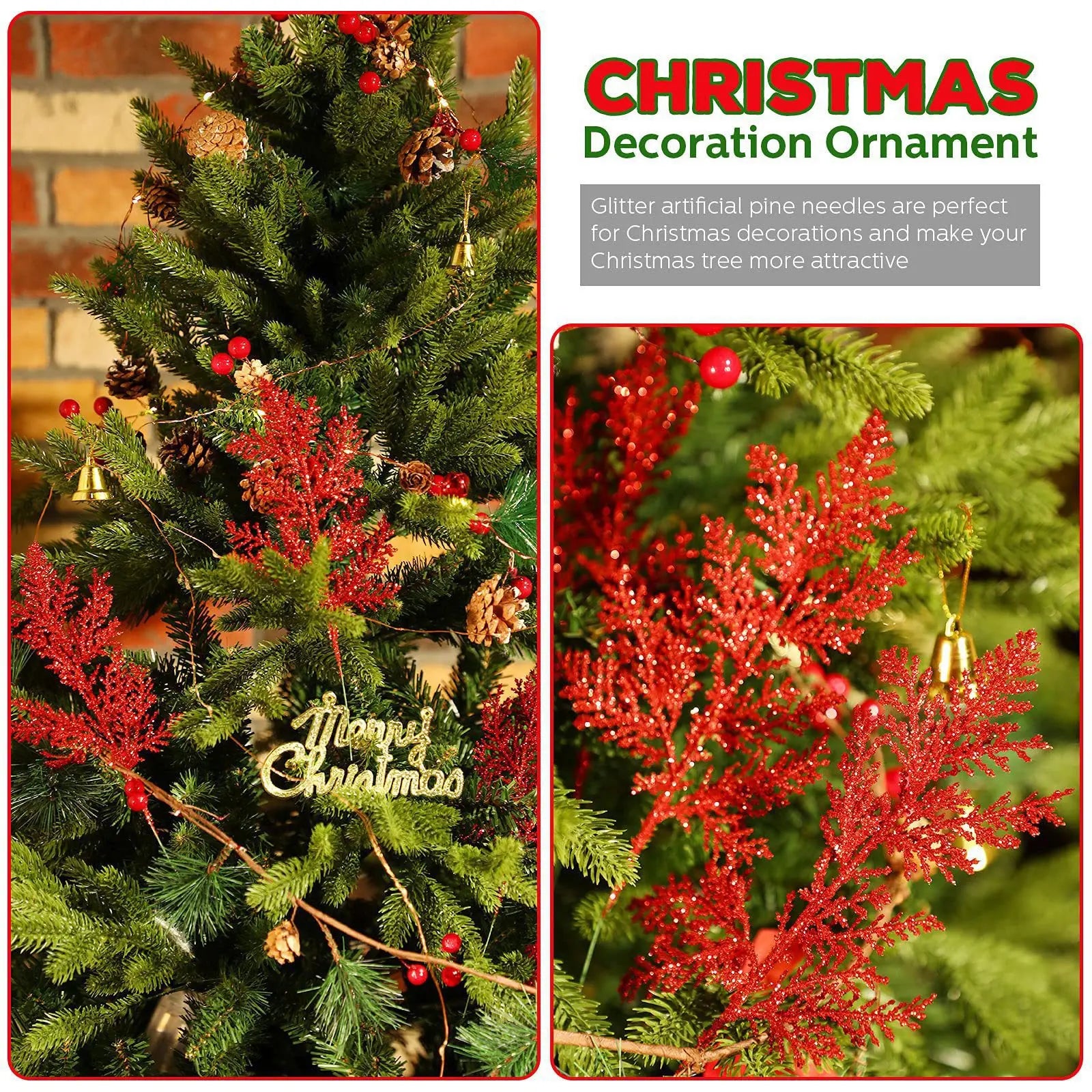 Christmas Decoration Glitter Branches Berries Artificial Flower Bouquet Christmas Tree Ornaments for Home New Year 2025 Navidad