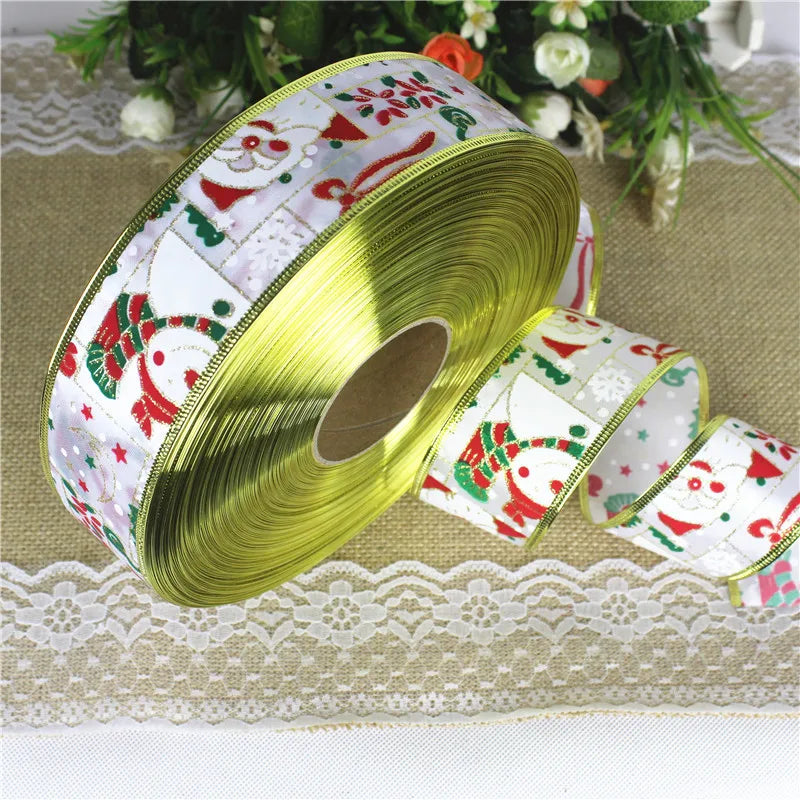 Christmas Ribbon 2M/Pack - Santa Snowman Design - Decor for Tree Wreath - Festive Ornament Accessory Christmas Supplies
