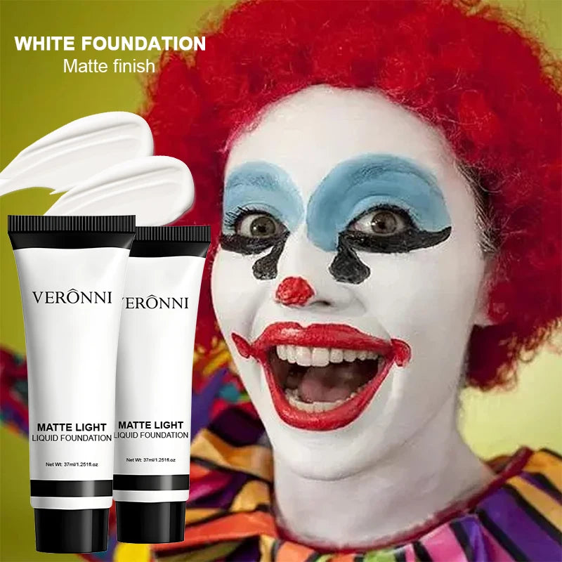 Halloween Dark Makeup Matte LipstickWhite Liquid Foundation Face Body Painting Base for Cosplay Mardi Gras Carnival Natural Look