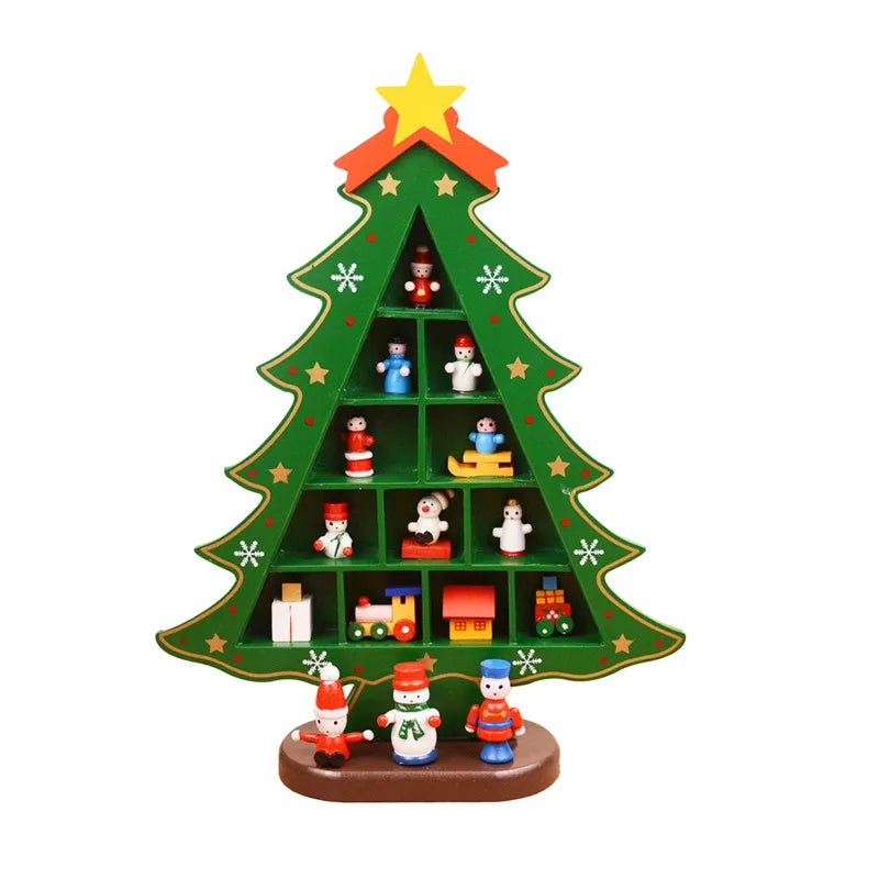 Christmas Decorations Wooden Christmas Tree Creative Scene Layout Ornaments Three-dimensional Red Xmas Table Desktop Decoration