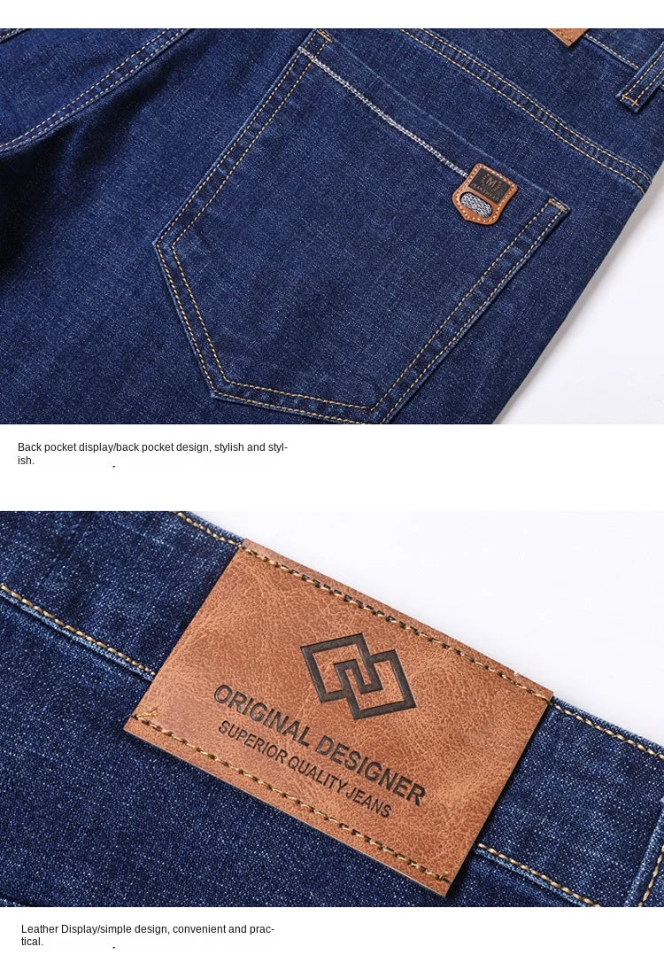 2024 Denim Jeans Casual Fashion Business Pants Classic New Arrivals Elastic Regular Fit Straight Trousers